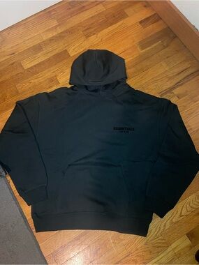 Essentials Black Pullover Hoodie with Subtle Logo